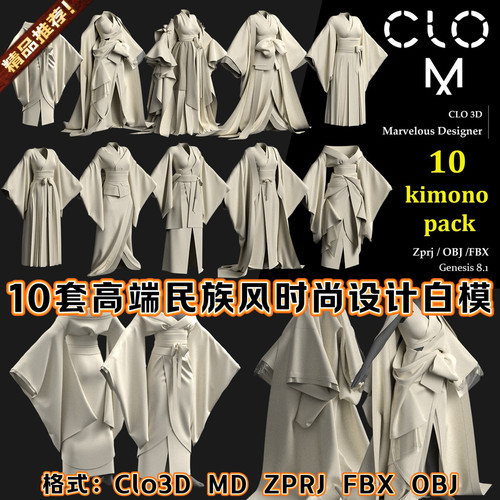 MD服装女性高端民族复古时尚设计数字走秀礼服ZPRJ文件Clo3D模型