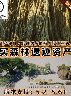 UE5虚幻5素材模型写实远古自然榕树森林遗迹建筑场景工程资产环境