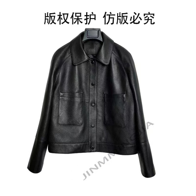 英培山羊皮女外套女装短款时尚休闲春秋时尚大牌黑色百搭01