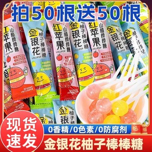 金银花柚子棒棒糖红苹果山楂水果味硬糖儿童解馋零食糖果无添加剂