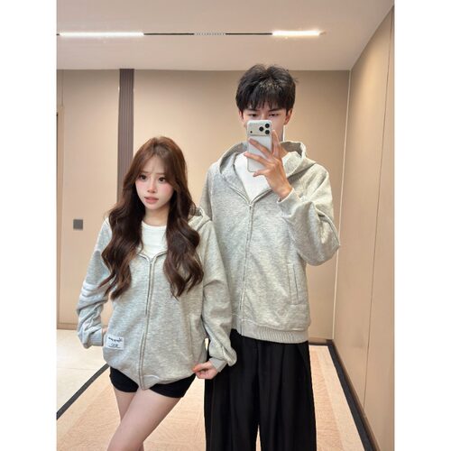 日系复古潮牌三杆开衫连帽卫衣男女同款秋季情侣宽松百搭休闲外套