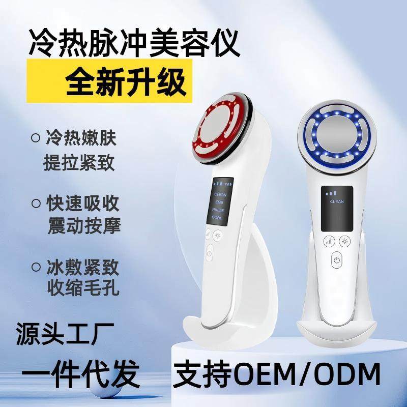 跨境新款EMS脉冲美容仪冷热家用手持美容导入仪振动面部按摩仪器