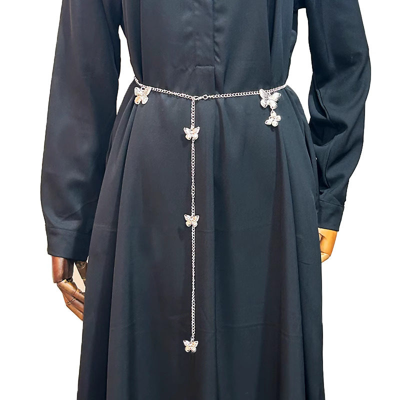 波西米亚复古银色蝴蝶腰链女配裙子高级感百搭金属链条腰带配饰潮