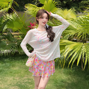 花房姑娘仙女风高级感泳衣女分体四件套性感聚拢钢托泳衣水上乐园