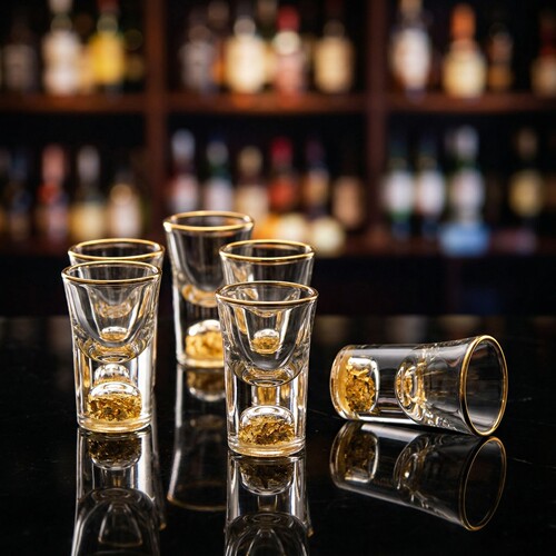 水晶玻璃金箔3钱一口白酒杯