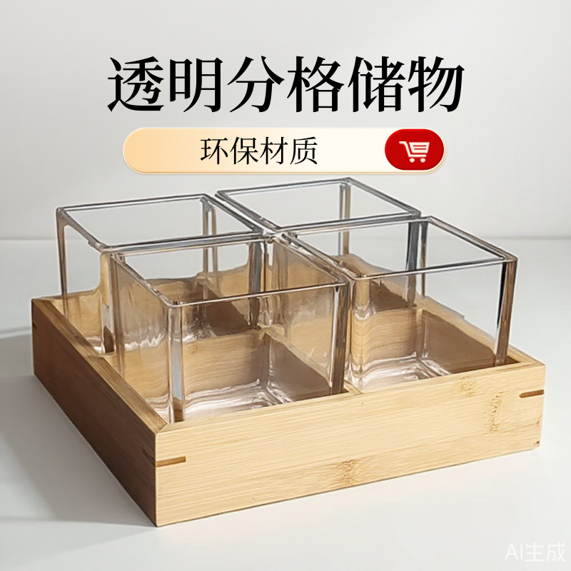 方形玻璃缸储物罐分格带盖客厅