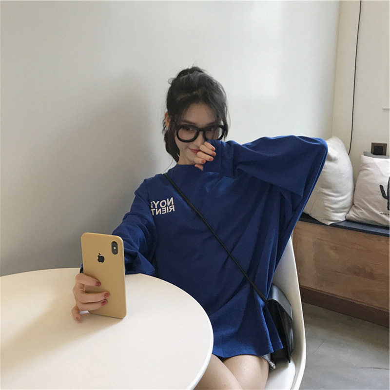 2024秋季新款bf慵懒风大码宽松T恤女中长款字母印花大码卫衣