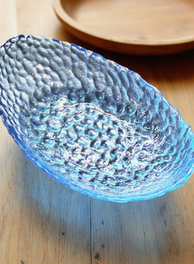 2025新款蓝色水晶玻璃碟水果盘小果盘椭圆形盘子高级碗家用高颜值