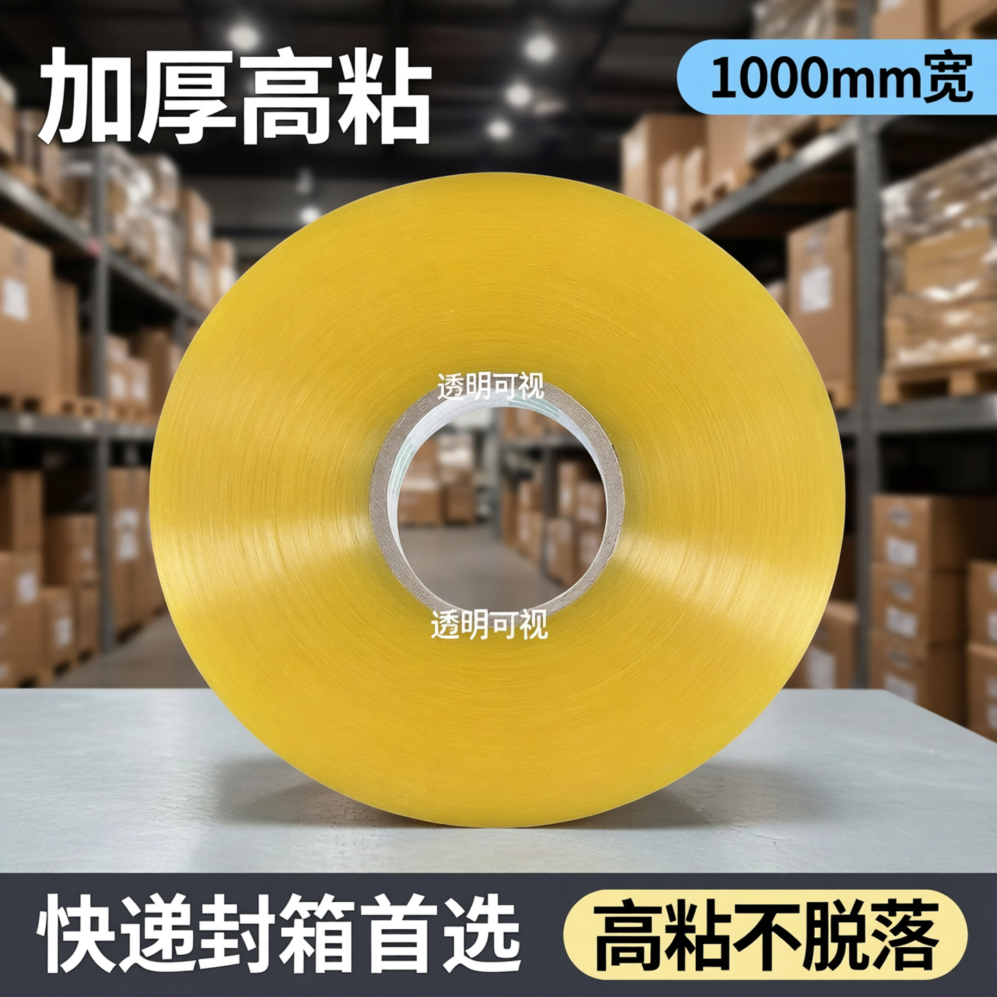透明胶带机用1000宽快递封箱打包黄色超大卷封口加厚胶纸高粘胶布