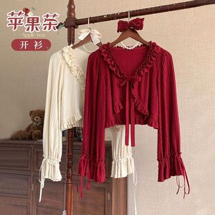 外套女春夏季 洛丽塔原创短款 Lolita外搭红色针织开衫 薄款 上衣 罩衫