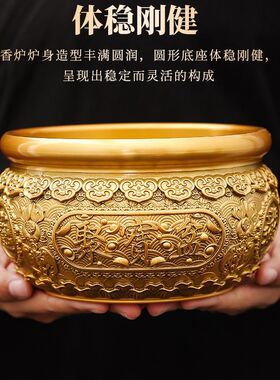 黄铜聚宝盆摆件聚财黄铜米缸家居客厅店铺前台工艺品存钱罐特大号