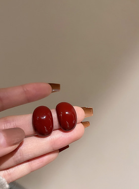 s925银针红色耳环小众设计感冷