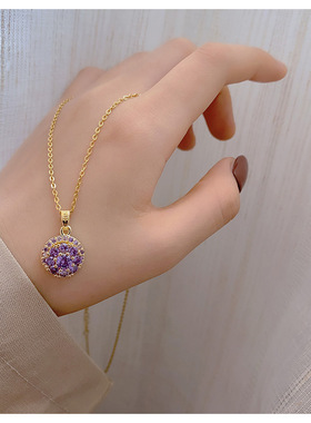 圆形水钻钛钢可旋转不掉色锁骨链