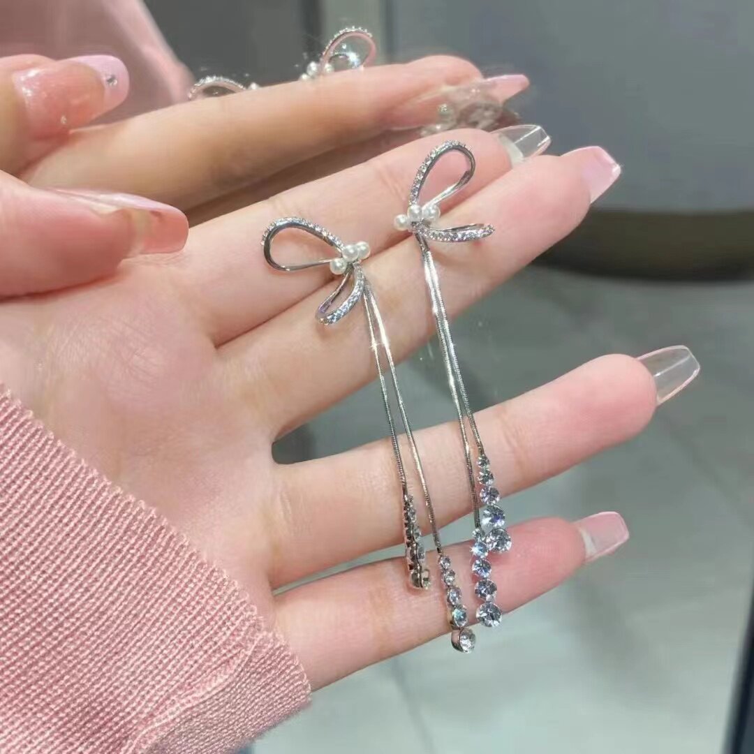 925银针法式蝴蝶流苏耳环简约小众设计个性耳钉时尚高级感耳饰品