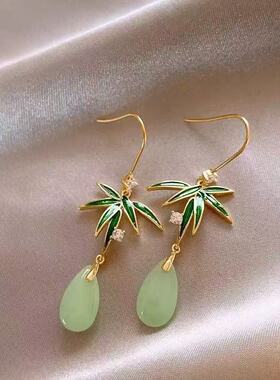 新中式翠竹耳环女国风耳饰高级感2025新款爆款古风配旗袍汉服耳钩