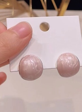 s925银针低饱和度淡粉紫色细闪简约豆豆耳钉2026新款爆款耳环耳饰