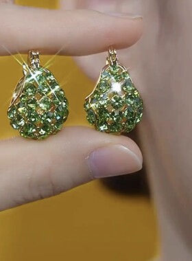 轻奢高级感绿色锆石提篮耳扣法式复古气质甜美设计感时尚大气耳圈