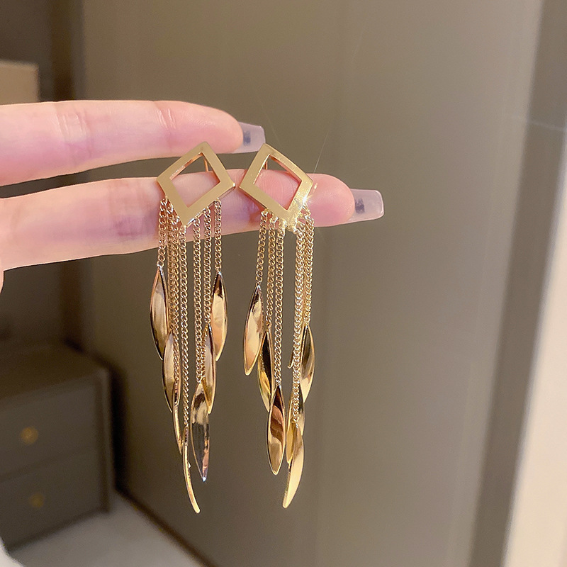 s925银针流苏耳环新款菱形耳饰