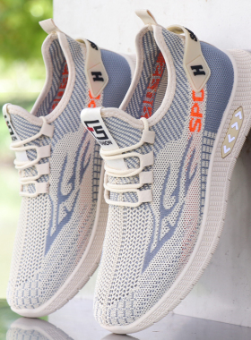 夏季男鞋轻便一脚蹬透气镂空网面懒人鞋男士软底休闲鞋网眼运动鞋