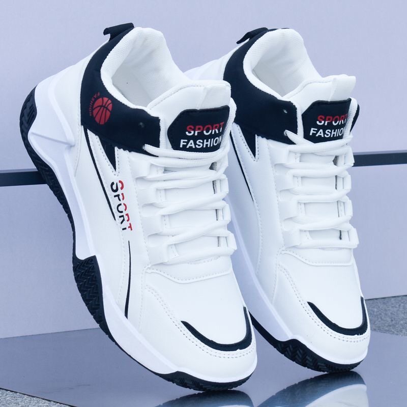 春秋季新款球鞋高帮鞋男鞋潮流百搭运动鞋学生皮面防水防滑跑步鞋
