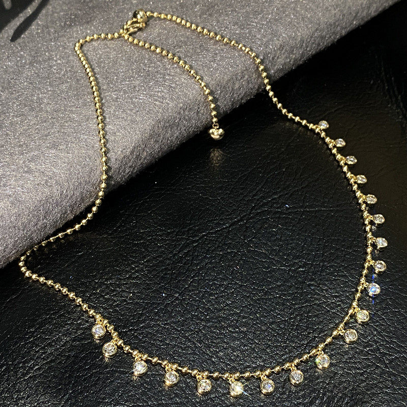 18k金满天星时尚珠珠项链锁骨项链豪华群镶嵌项链