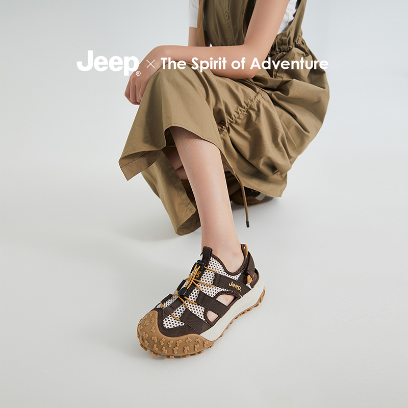 jeep登山鞋女户外徒步鞋夏天镂空女鞋厚底增高女士运动凉鞋溯溪鞋