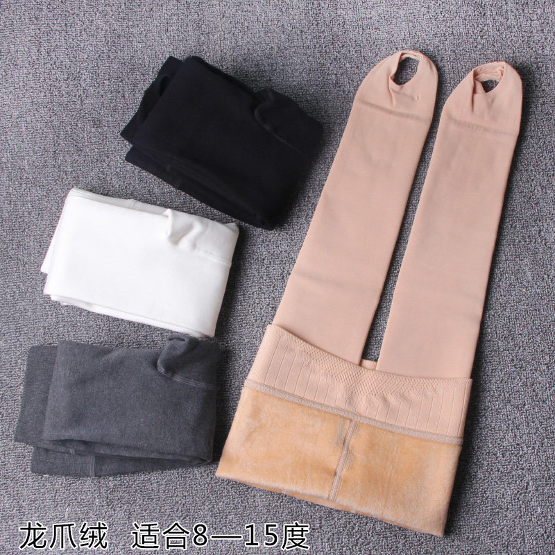 儿童打底裤春秋薄绒女童一体绒黑色踩脚连裤袜女孩肤色加绒保暖裤