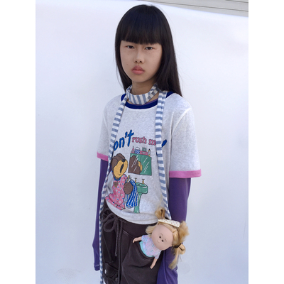 3months小熊撞色短袖T恤女夏