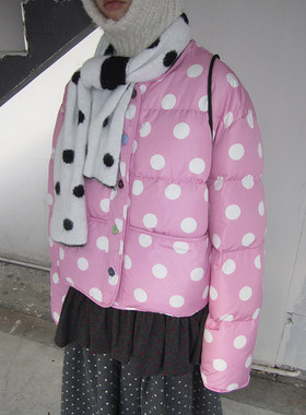 3months韩版撞色波点保暖羽绒服