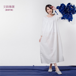 文韵雅裳夏季全棉纯棉长袖短袖睡裙长款仙女甜美简约多种颜色
