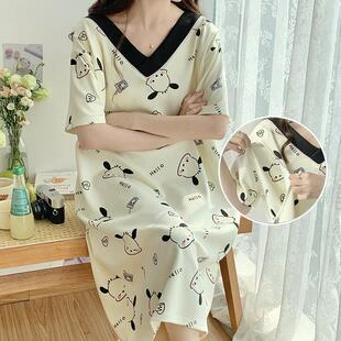 莫代尔月子服8产妇待产裙5月份6喂奶7 特大码 孕妇短袖 哺乳睡裙夏季