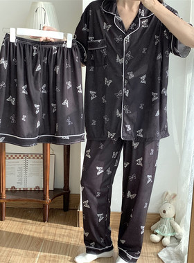 新款超大码冰丝显瘦睡衣三件套女