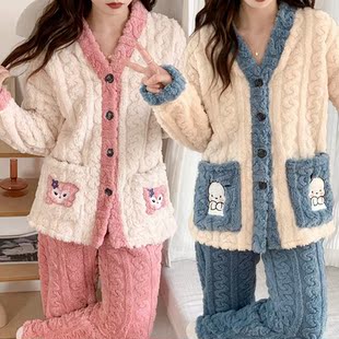 特大码300斤加厚珊瑚绒睡衣女秋冬2023年新款胖m法兰绒家居服套装