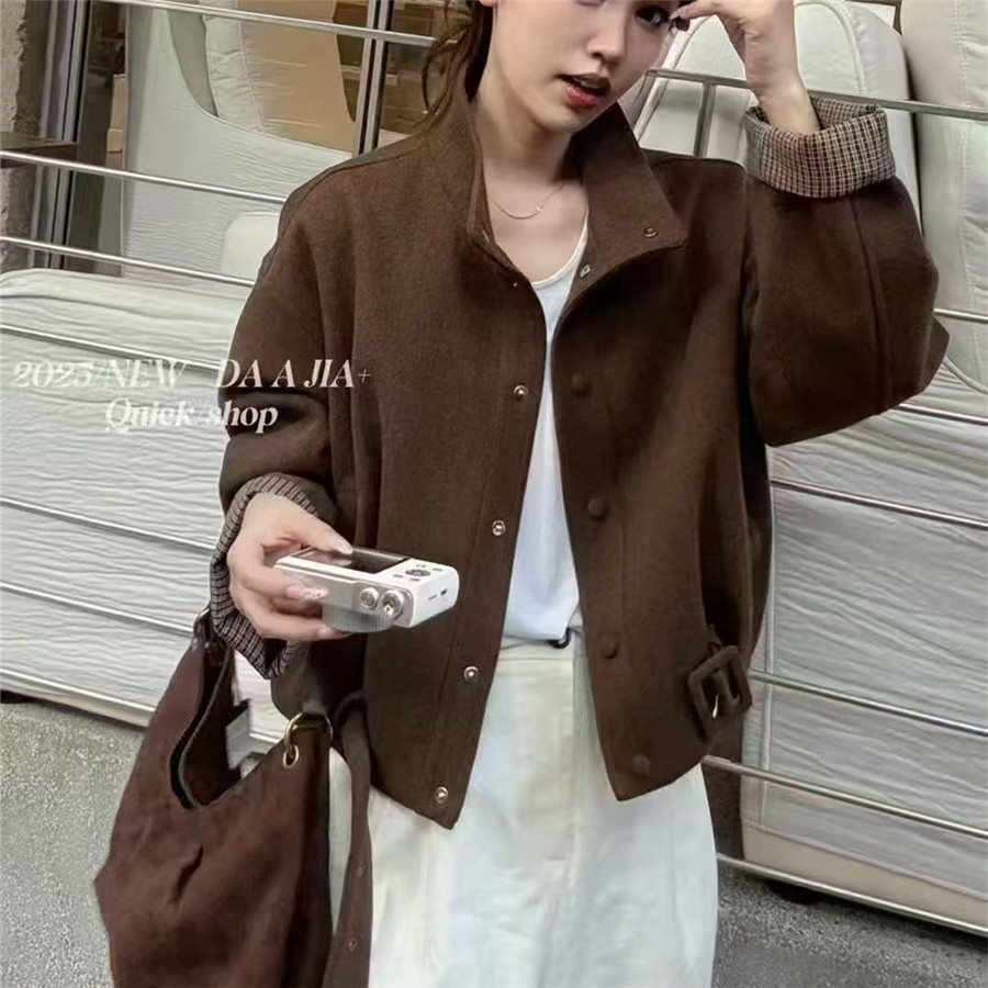 短款时尚立领宽松休闲毛呢外套潮