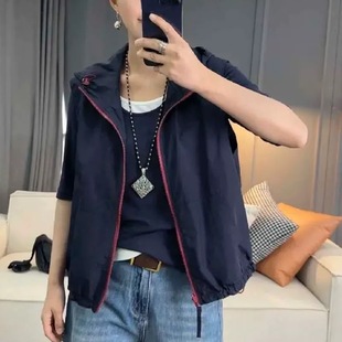 欧货时尚简约撞色连帽两面穿马甲外套女夏季新款宽松休闲马夹背心