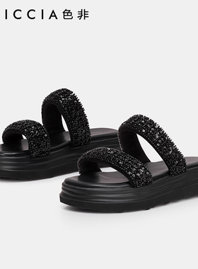 色非新款2023爆款网红凉拖小众高级感一字拖厚底拖鞋女夏外穿B464