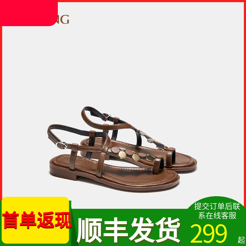 奥康商场同款时装凉鞋一字带套趾