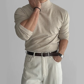 男硬汉风修身 长袖 卫衣薄款 欧货半高领包芯纱针织衫 透气打底羊毛衫