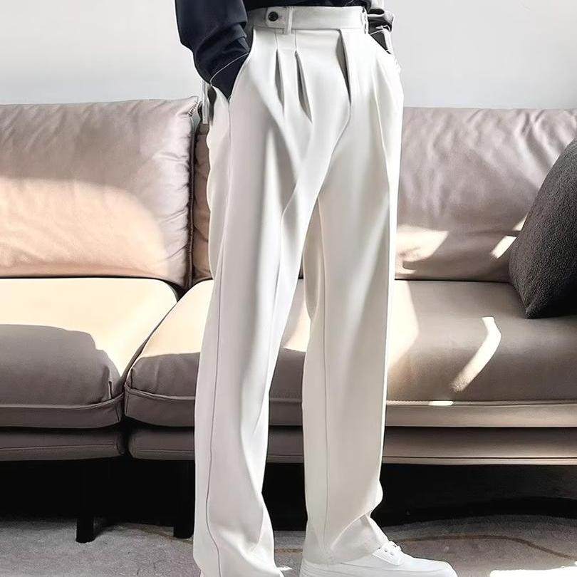 法式巴黎扣西裤免烫双褶宽松长裤