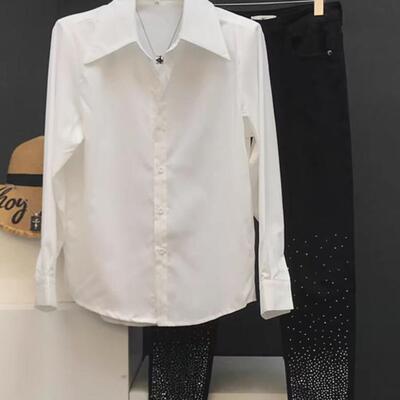 法式大领衬衫垫肩设计感宽松长袖