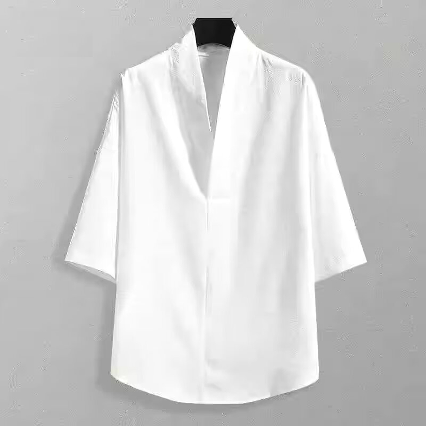 新中式唐装衬衫男大v领宽松短袖