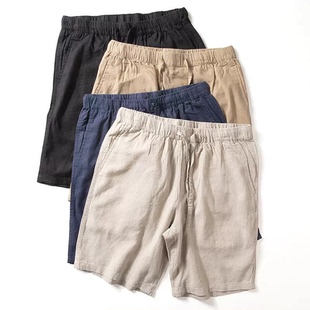 外穿大裤 欧货棉麻五分中裤 亚麻透气皱感马裤 短裤 衩 男凉感粘麻工装