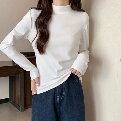 高弹德绒半高领打底衫2026年女秋冬小个子修身弹力保暖纯色长袖T