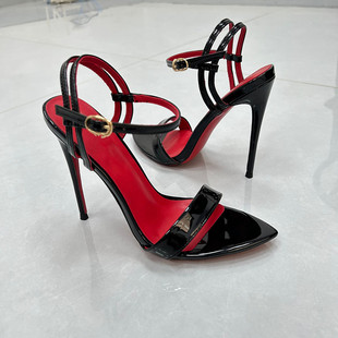 可尚佳新款12cm欧美黑色高跟鞋女2025秋季新款气质高级感露趾凉鞋