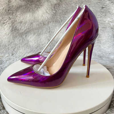 电光紫色大码超高跟鞋尖头法式