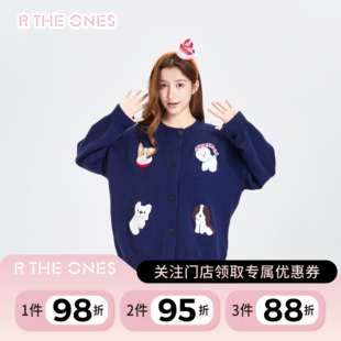 RTHEONES美式复古2026新款针织衫外套毛巾绣小狗卡通情侣宽松毛衣