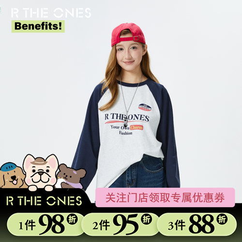 RTHEONES 2025原创设计美式复古字母印花长袖拼袖T恤女休闲上衣