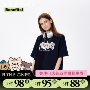 RTHEONES韩系贴布绣小香风字母宽松圆领短袖T恤女夏百搭显瘦上衣