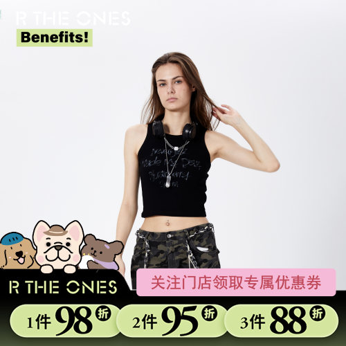 RTHEONES美式复古露脐涂鸦字母辣妹短款吊带背心女夏季显瘦上衣