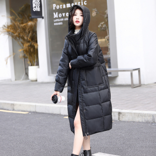 海宁真皮羽绒服女中长款 连帽皮衣 过膝宽松显瘦绵羊皮加厚冬季 新款